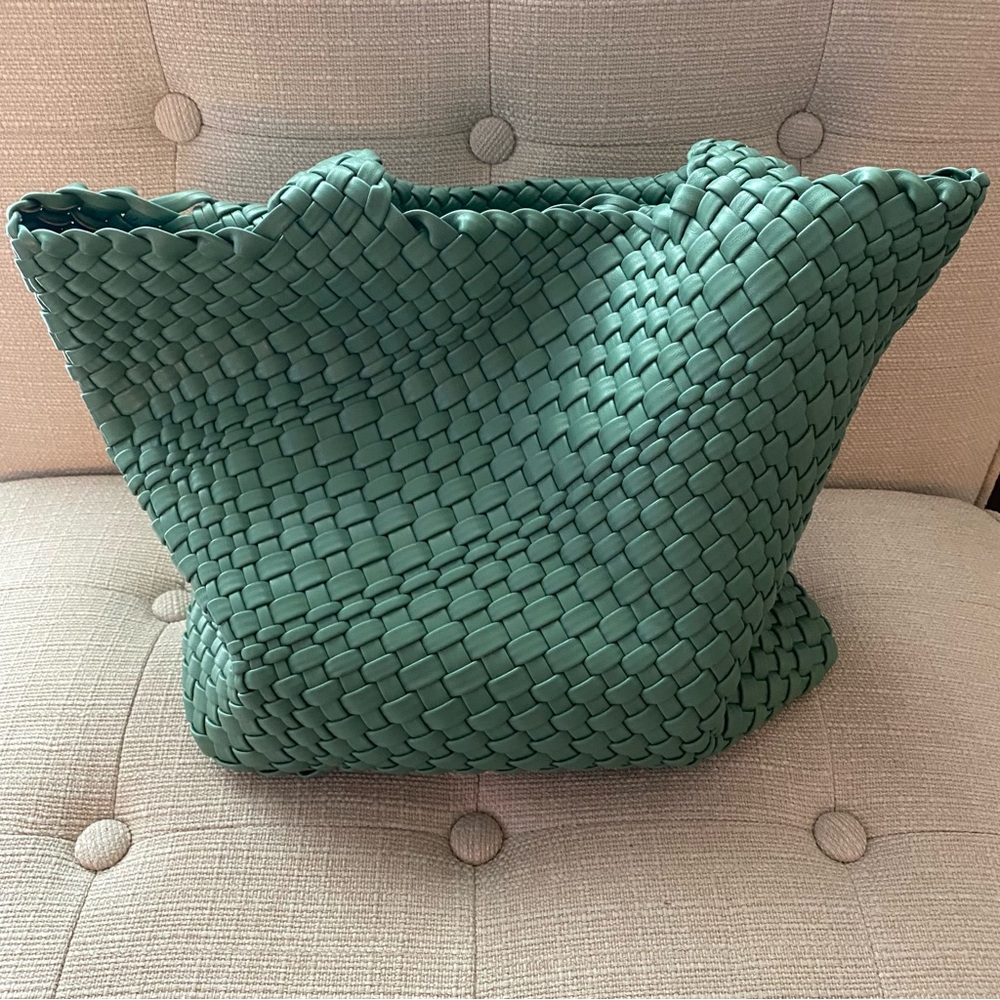 Green Woven Tote Bag - Vegan Leather